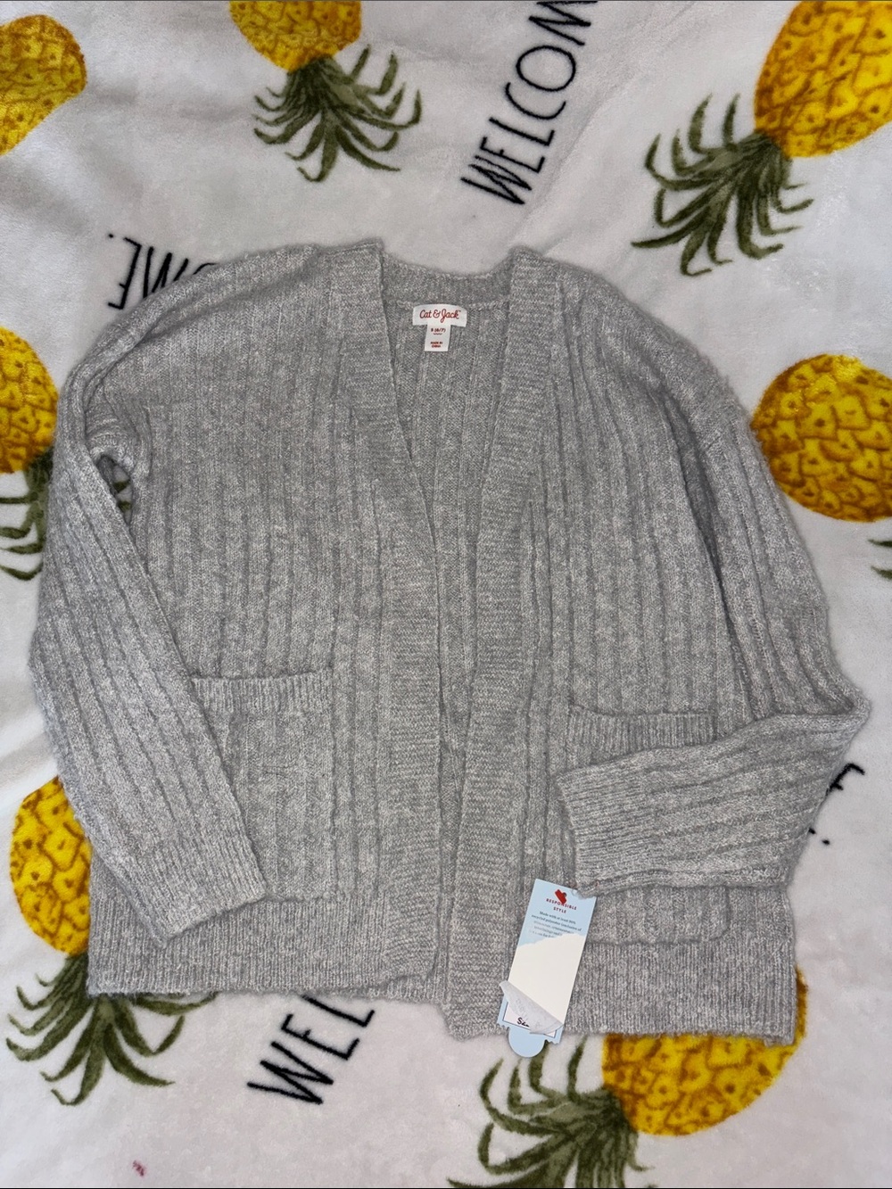 Cat & Jack Light Gray Ribbed Open-Front Cardigan